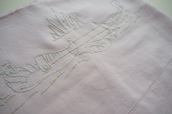 Light pink hand embroidered flat sheet